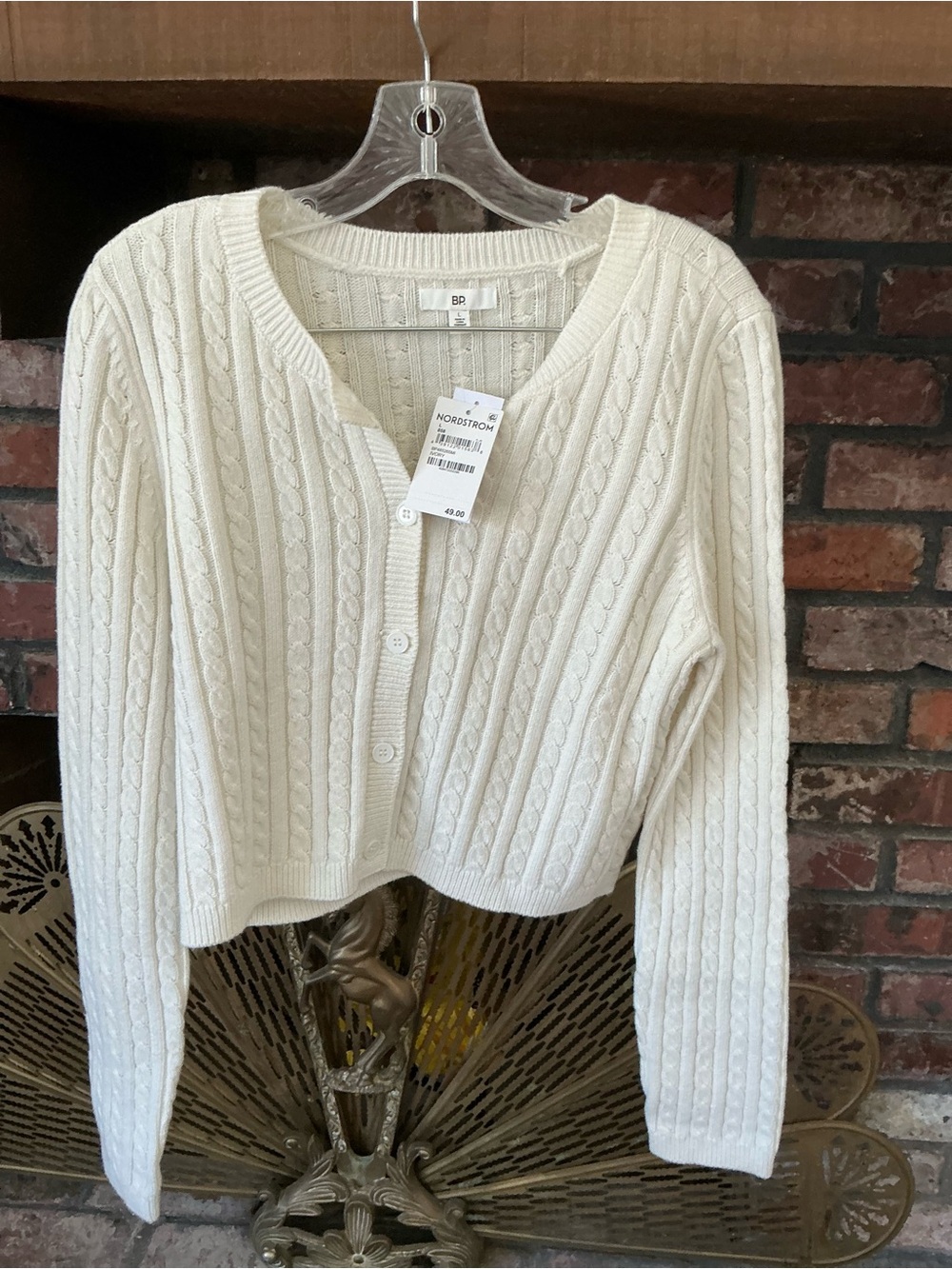 NWT BP Nordstrom Cable Knit Crop Cardigan Sweater Ivory Off White Size L $49